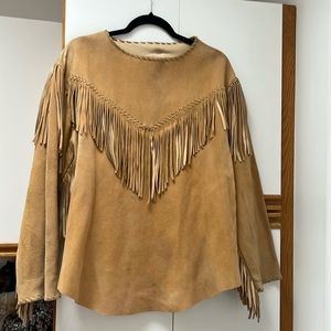 Genuine, leather fringe top